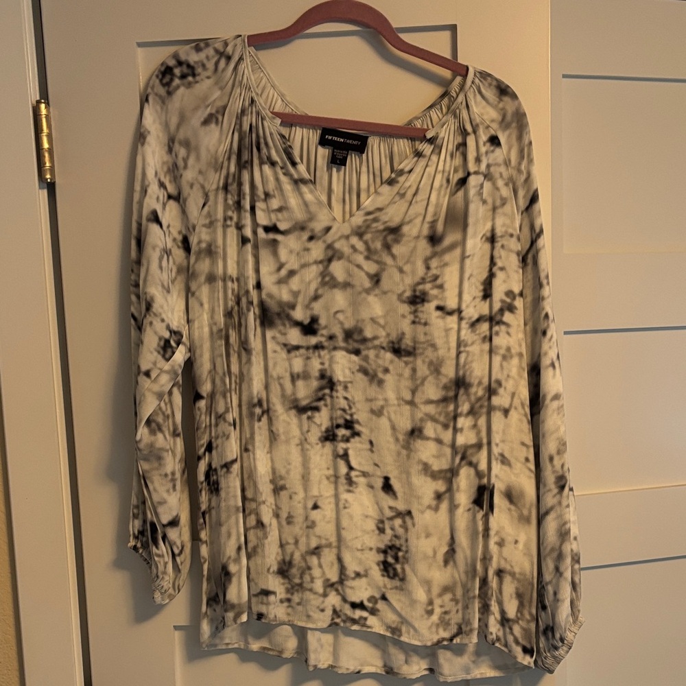 Fifteen Twenty Black and White Tie-Dye Blouse
